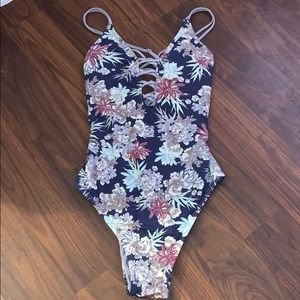 Purple one piece bathing suit